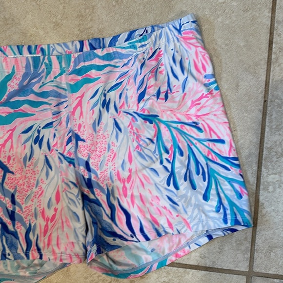 Lilly Pulitzer Luxletic Fan palm Coral Print Bike Shorts XL Workout Gym - Picture 4 of 6